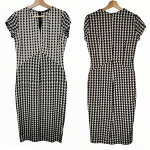 Zara Houndstooth Plaid Deep V Neck Midi Dress Size Large